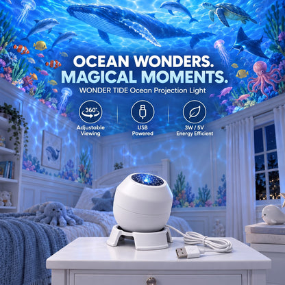 Wonder Tide ocean projection light in a kids bedroom